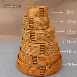 Rattan-Untersetzer-Set mit Halter – Getränkeuntersetzer aus Glas für die Heimdekoration