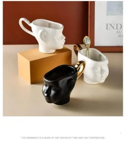 Realistische Keramik-Gesichtsbecher – Elegantes Kaffeetassen-Set