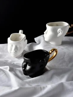 Realistische Keramik-Gesichtsbecher – Elegantes Kaffeetassen-Set
