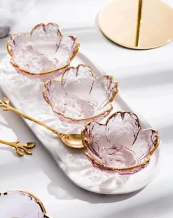 Regenbogen-Glasschale mit Goldrand - Blaue Schnecke, Seestern, Jakobsmuschelteller