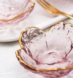 Regenbogen-Glasschale mit Goldrand - Blaue Schnecke, Seestern, Jakobsmuschelteller