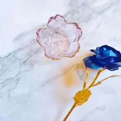 Regenbogen-Glasschale mit Goldrand - Blaue Schnecke, Seestern, Jakobsmuschelteller