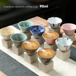 Retro Blumen Kaffeetasse - Grobe Keramik Teetasse