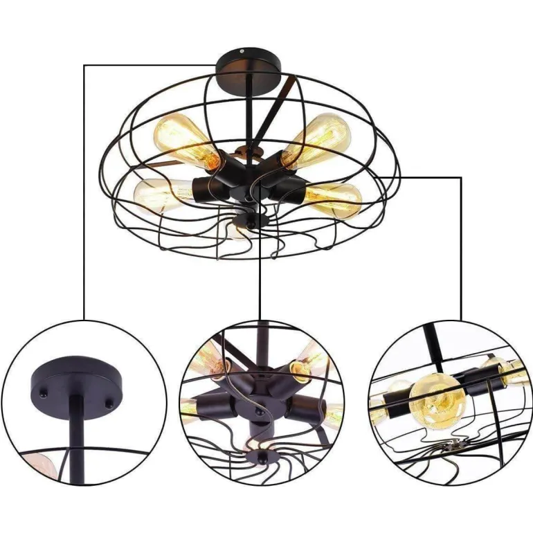 Retro Industrial Ceiling Light - 5-Light Vintage Pendant Fixture