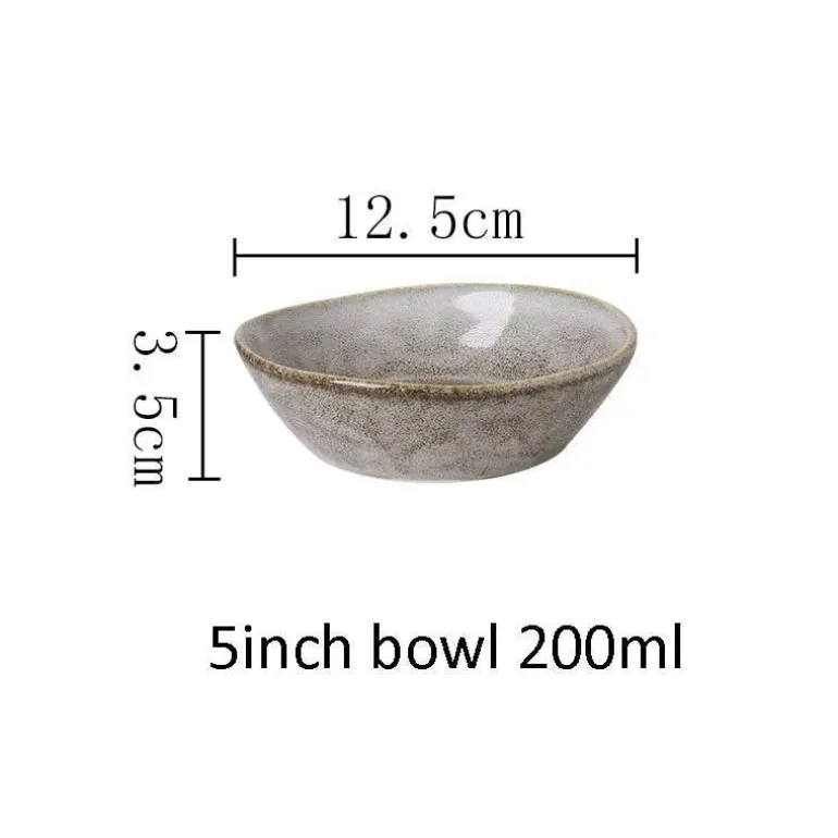 Retro Japanisches Keramikgeschirr-Set - Graue Porzellanteller und -schüsseln