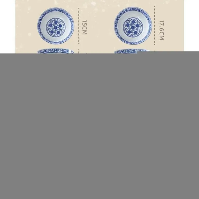 Retro Keramik Nudelschüssel - Blau-Weiß Suppenteller