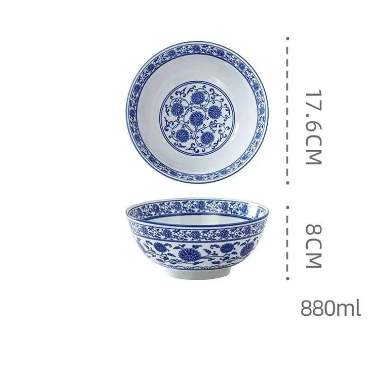 Retro Keramik Nudelschüssel - Blau-Weiß Suppenteller