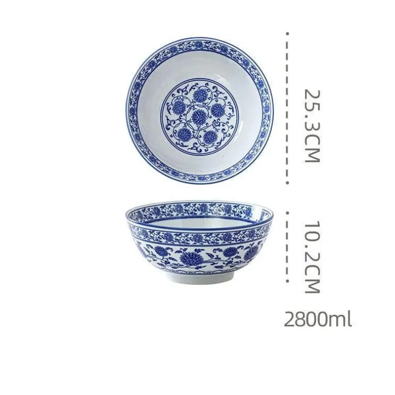 Retro Keramik Nudelschüssel - Blau-Weiß Suppenteller