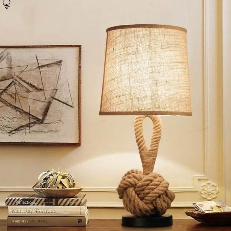 Retro Rope Table Lamp - Vintage American Home Decor