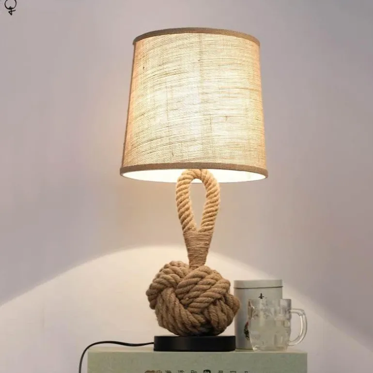 Retro Rope Table Lamp - Vintage American Home Decor