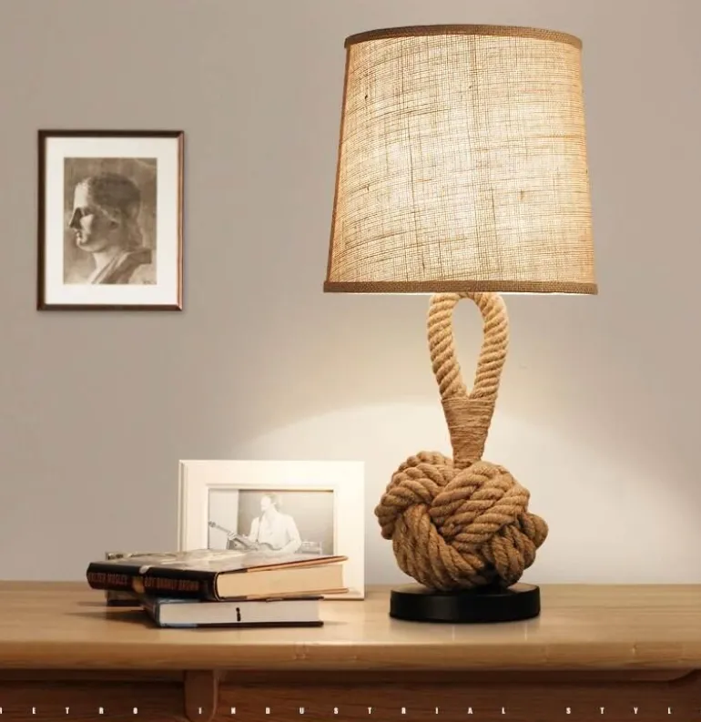 Retro Rope Table Lamp - Vintage American Home Decor