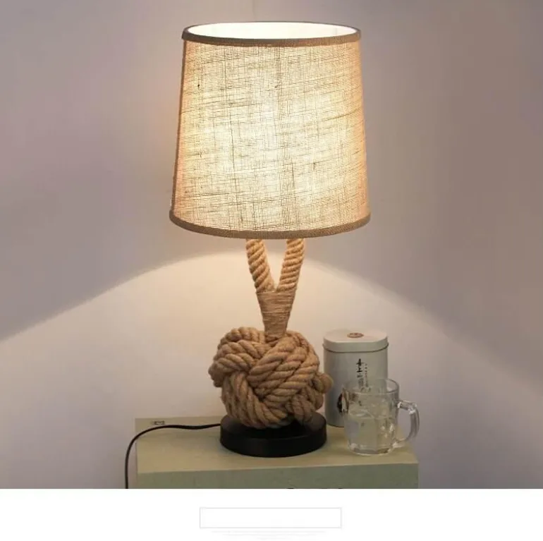 Retro Rope Table Lamp - Vintage American Home Decor