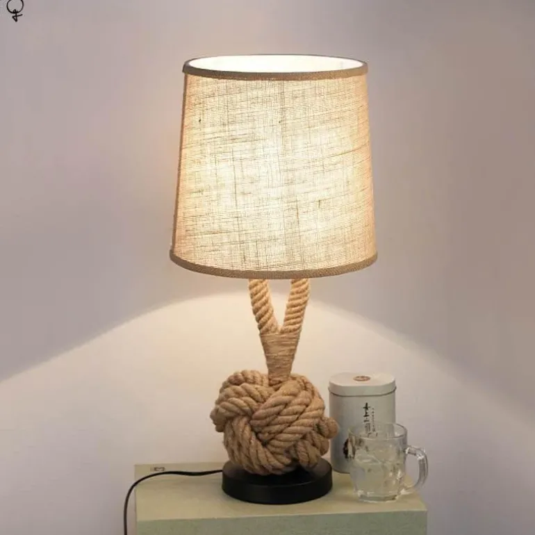 Retro Rope Table Lamp - Vintage American Home Decor