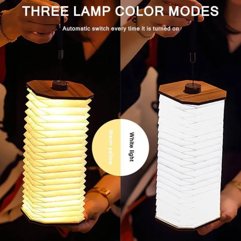 Retro USB Rechargeable Wooden LED Accordion Lamp