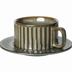 Retro-Kaffeetassen-Set – Keramiktasse mit Untertasse und Löffel für das Café zu Hause