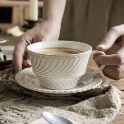 Retro-Kaffeetassen-Set aus Keramik – stilvolle Latte-Tee-Untertasse