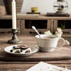 Retro-Kaffeetassen-Set aus Keramik – stilvolle Latte-Tee-Untertasse