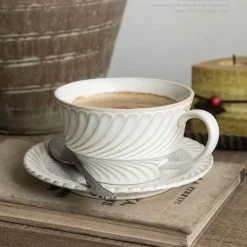 Retro-Kaffeetassen-Set aus Keramik – stilvolle Latte-Tee-Untertasse