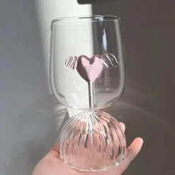 Rosa Herz-Kelchglas – 12 oz Ripple Cup für Tee, Kaffee, Milch, Saft