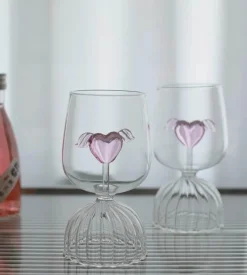 Rosa Herz-Kelchglas – 12 oz Ripple Cup für Tee, Kaffee, Milch, Saft