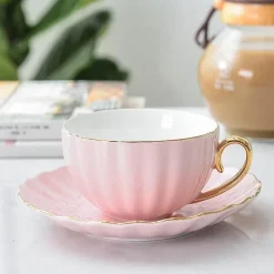 Rosa Kaffeetassen-Set aus Bone China – Englische Teetassen 200 ml