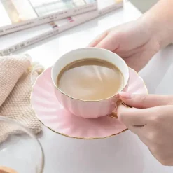 Rosa Kaffeetassen-Set aus Bone China – Englische Teetassen 200 ml