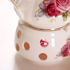 Rosa Kamelien-Teeservice aus Keramik – 500 ml Teekanne mit Untertasse und Stövchen