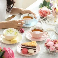 Rosa Porzellan-Teeservice – Englische Kaffeetasse mit Untertasse 200 ml