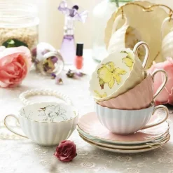 Rosa Porzellan-Teeservice – Englische Kaffeetasse mit Untertasse 200 ml