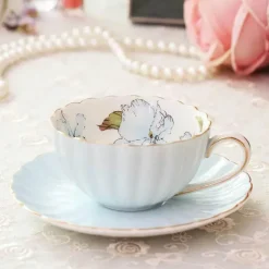 Rosa Teetassen-Set aus Porzellan – 200 ml, englisches Teegeschirr