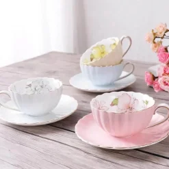 Rosa Teetassen-Set aus Porzellan – 200 ml, englisches Teegeschirr