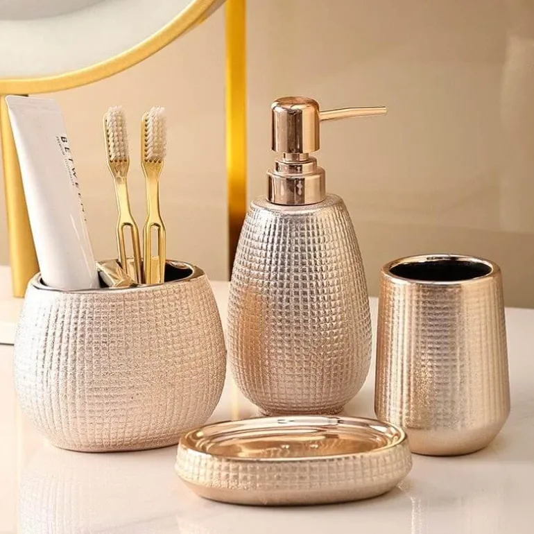 Rose Gold Bathroom Accessories Set - Elegant Decor Collection