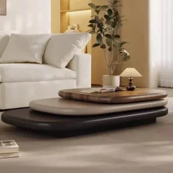 Rotating Oval Wooden Coffee Table - Modern Design