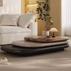 Rotating Oval Wooden Coffee Table - Modern Design