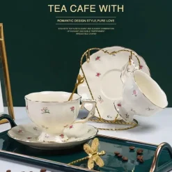 Rote Rose Keramik-Teetassen-Set – Kaffeetasse im europäischen Stil mit Löffel