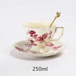 Rote Rose Keramik-Teetassen-Set – Kaffeetasse im europäischen Stil mit Löffel