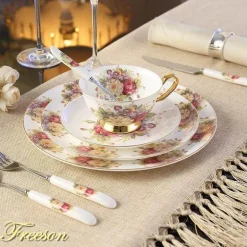 Royal Bone China Geschirrset - Europäischer Pastoralstil mit Besteck