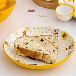 Runder handbemalter Keramikteller mit Bienenmotiv für Obstdesserts