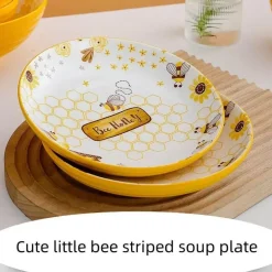 Runder handbemalter Keramikteller mit Bienenmotiv für Obstdesserts