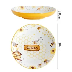 Runder handbemalter Keramikteller mit Bienenmotiv für Obstdesserts