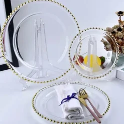 Runder Obstteller aus Glas mit Goldperlen – Elegantes Esszimmerdekor