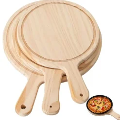 Rundes Pizzabrett aus Holz - Premium Backblech Schneideplatte