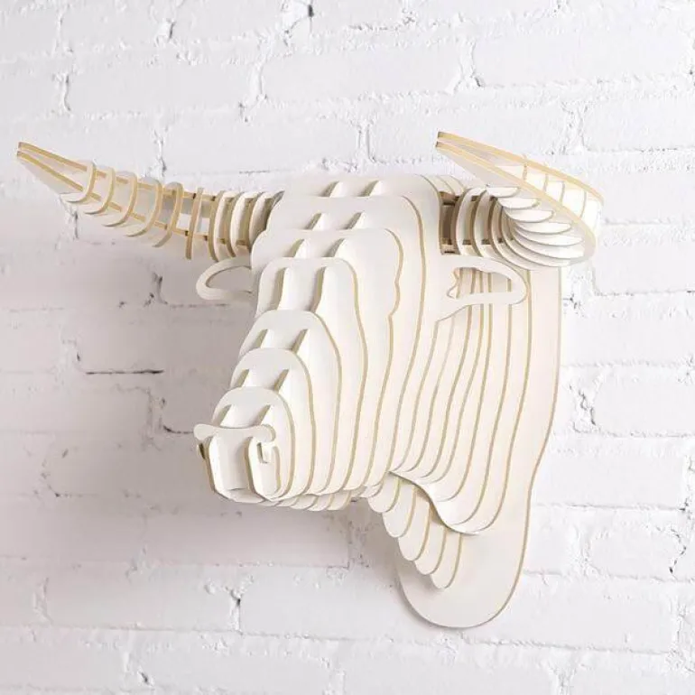 Rustic 3D Wood Bull Head Wall Art - Unique Home Decor