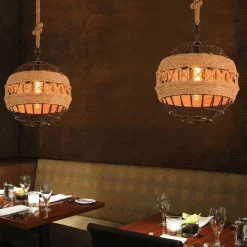 Rustic Rope Ball Chandelier - Minimalist Lighting Fixture