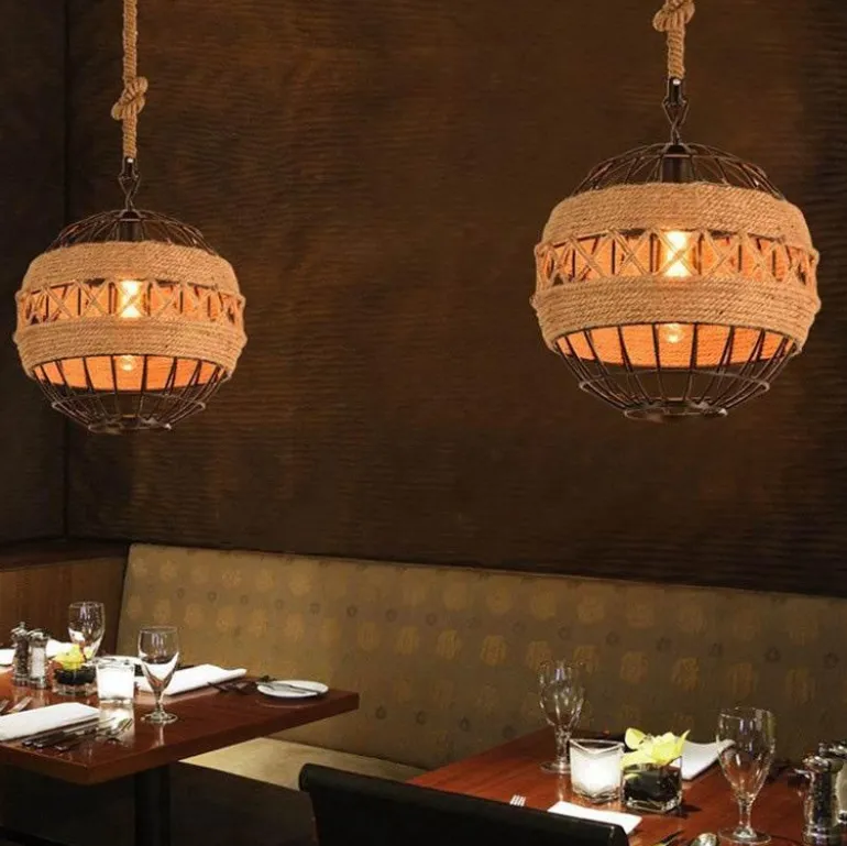 Rustic Rope Ball Chandelier - Minimalist Lighting Fixture