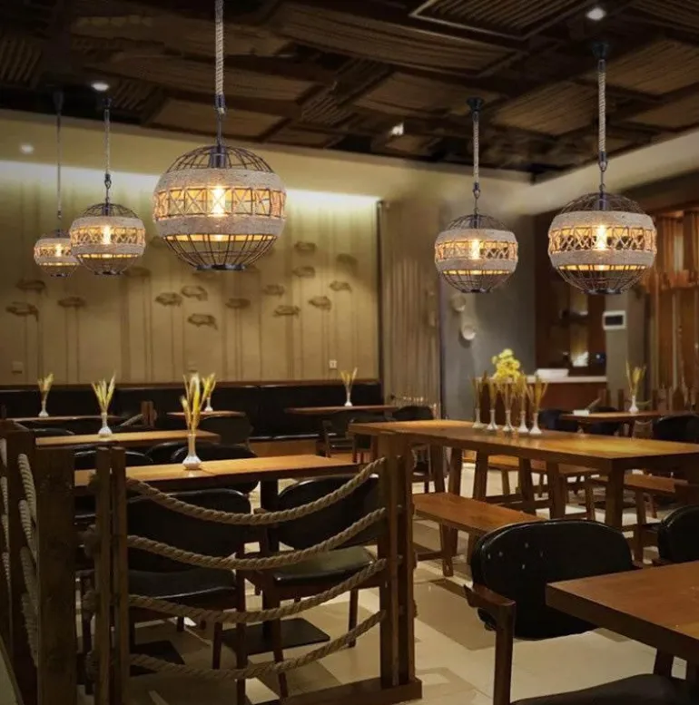 Rustic Rope Ball Chandelier - Minimalist Lighting Fixture
