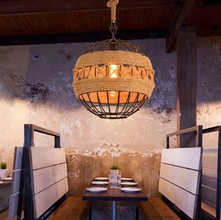 Rustic Rope Ball Chandelier - Minimalist Lighting Fixture