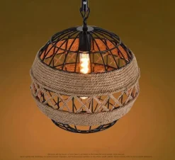 Rustic Rope Ball Chandelier - Minimalist Lighting Fixture