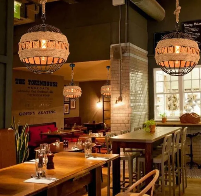 Rustic Rope Ball Chandelier - Minimalist Lighting Fixture