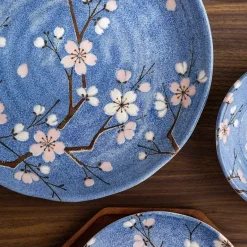 Sakura Blaues Keramik-Essset - Suppenschüssel, flacher Teller